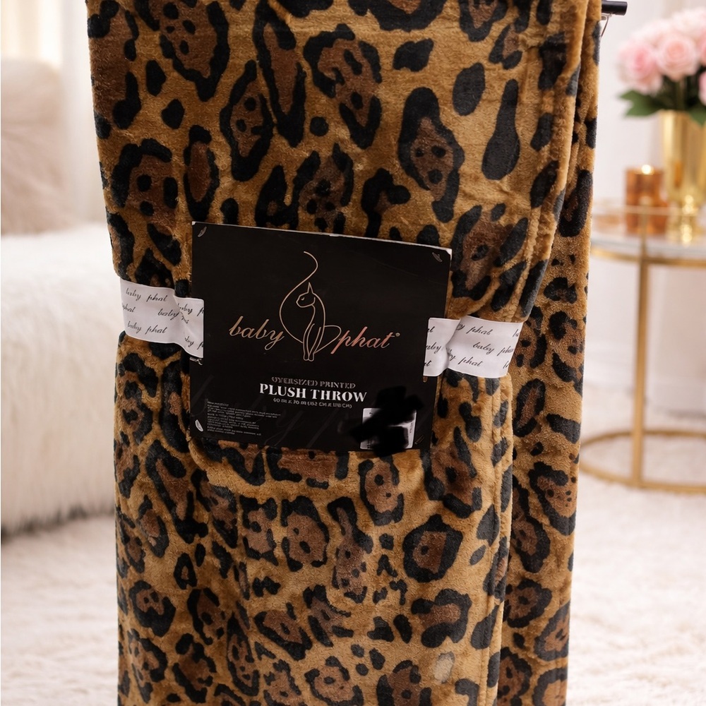 Baby Phat Leopard Print Plush Throw Blanket - Black and Brown